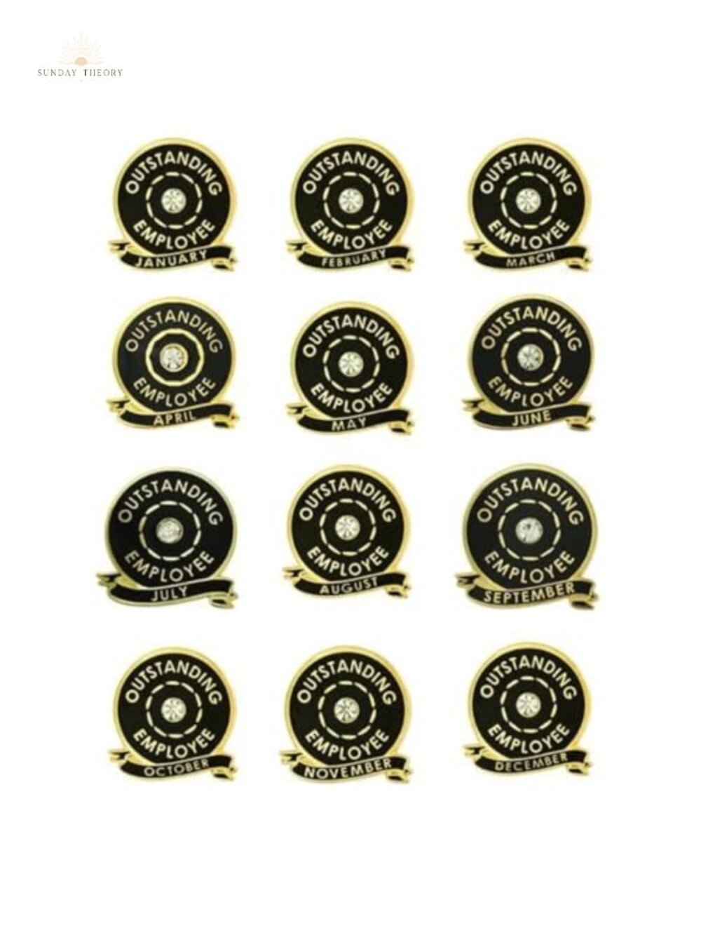 Employee of the Month Lapel Pin Set Gold Plated Enamel Brooch